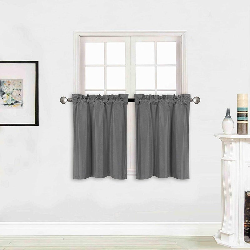 Home Collection 2 Panels 100% Blackout Curtain Set Solid Color with Rod Pocket Short Tier Drapes for Kitchen, Dinning Room, Bathroom, Bedroom,Living Room Window New (58” Wide X 23” Long, Charcoal) - Image 1